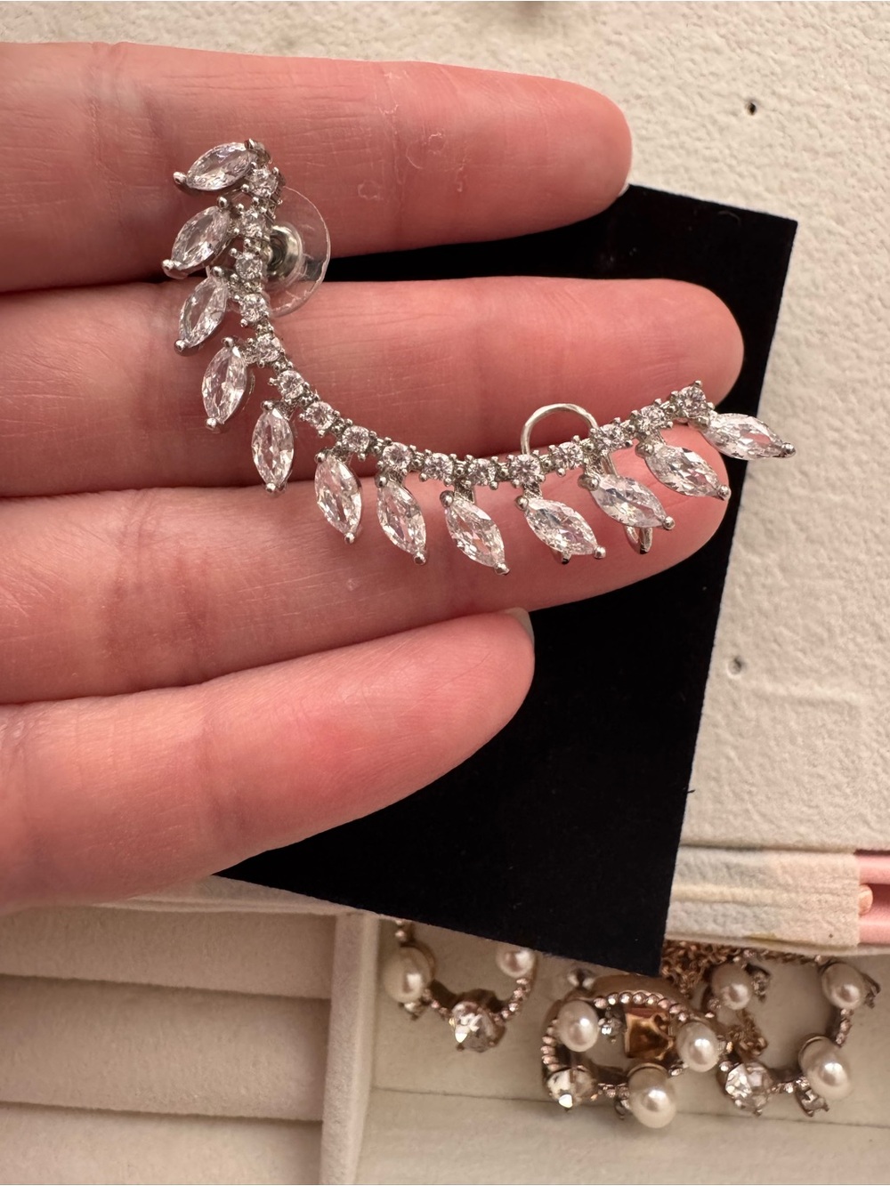 Silver Marquise Crystal Ear Cuff - Clear Sparkle